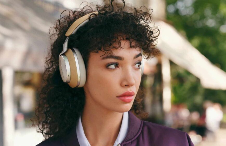 Girl wearing B&W Px8 headphones