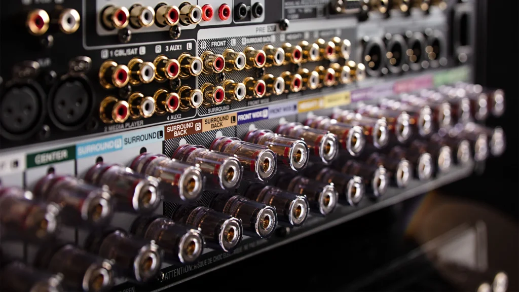 Back image of an AVC with various inputs and outputs